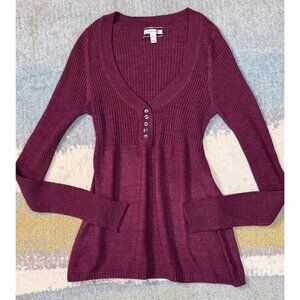 VTG Bella Swan Twilight Y2K Aeropostale Babydoll Rib Henley Sweater Top Maroon L